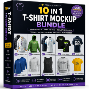 10 in 1 T-Shirt Mockup Bundle – Premium Apparel Mockup Collection for Branding & Presentation