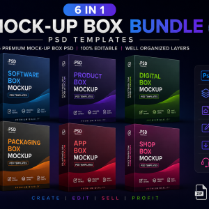 6 in 1 Mockup Box Bundle – Premium PSD Templates | Fully Editable