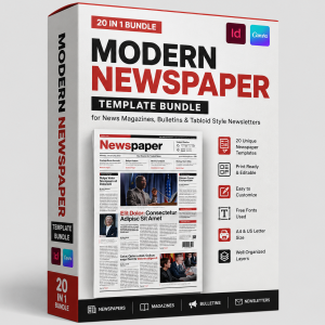 Modern Newspaper Template Bundle – 20 in 1 Editable News Magazine Templates for InDesign & Canva